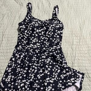 Floral Black and White Swimsuit Dress